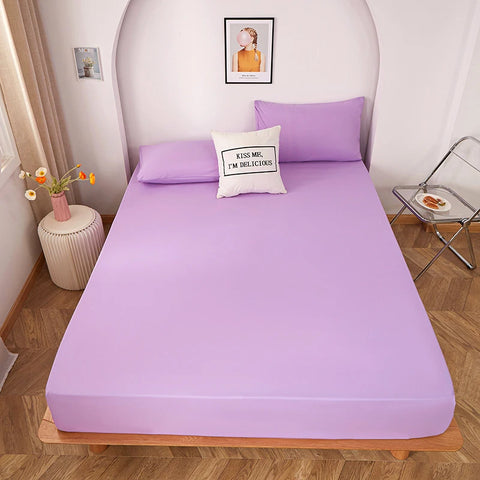 1 piece of solid color bed sheet for bedroom 100%Polyeste Elastic Band Around bedding Fitted Sheet Only (excluding pillowcases)