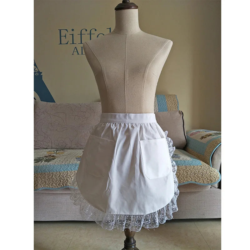 White Half Waist Bistro Restaurant Lace Ruffle Apron Women Kitchen Avental de Cozinha Divertido Tablier Cuisine Pinafore Apron