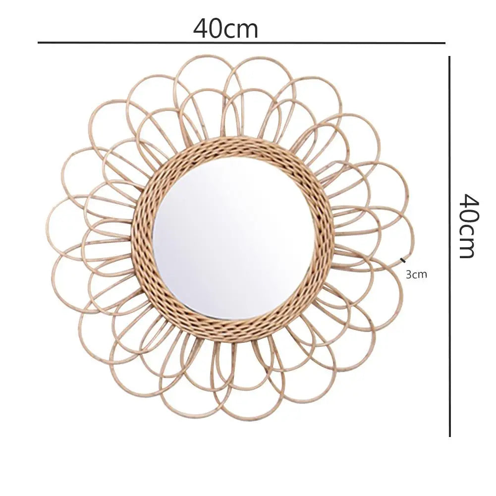 Rattan Dressing Mirror Innovative Art Round Mirror Living Room Wall Hanging Mirror Bathroom Decoration Makeup Mirror