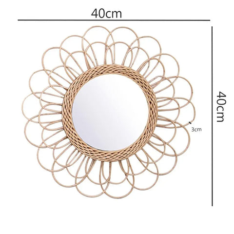 Rattan Dressing Mirror Innovative Art Round Mirror Living Room Wall Hanging Mirror Bathroom Decoration Makeup Mirror