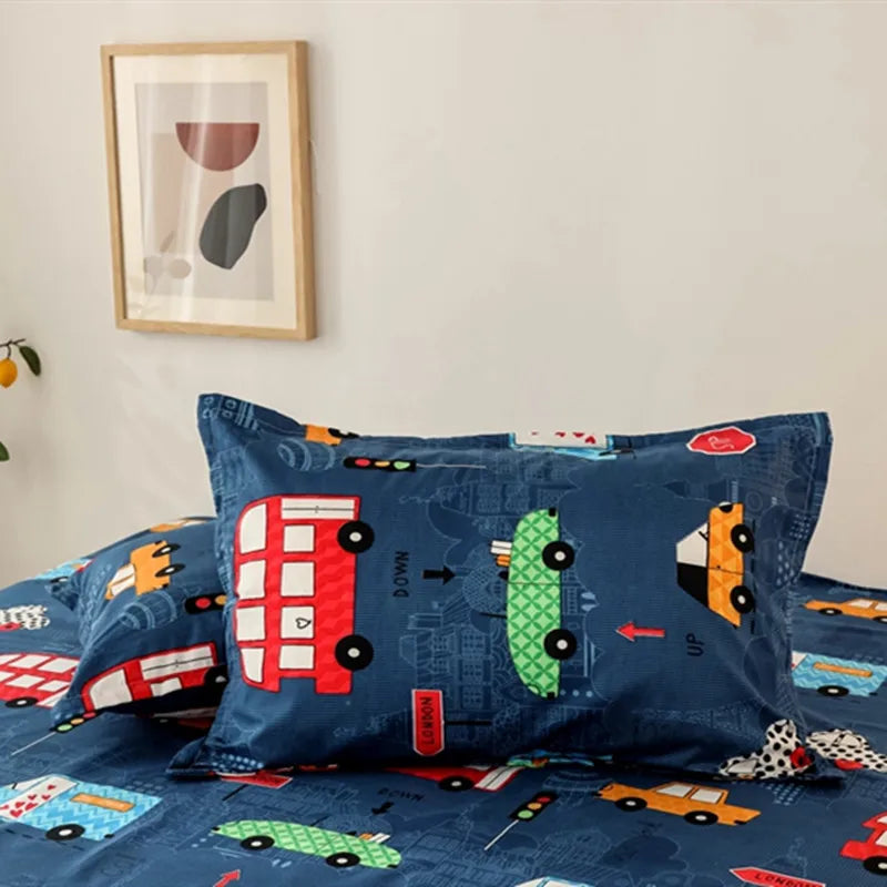 Bonenjoy Sheet on Rubber Band Kids Bed Sheet Cartoon Cars Printed Fitted Sheet for Boy Single Fitted Bed Sheet with Pillowcase