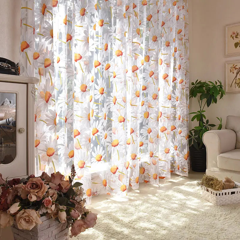 Sun Flower Tulle Curtains for Living Room Bedroom Kitchen Yellow Floral Voile Sheer Curtains for Window Treatment Drapes Blinds
