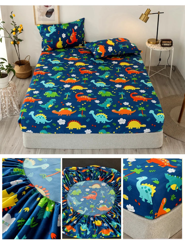 Bonenjoy Sheet on Rubber Band Kids Bed Sheet Cartoon Cars Printed Fitted Sheet for Boy Single Fitted Bed Sheet with Pillowcase