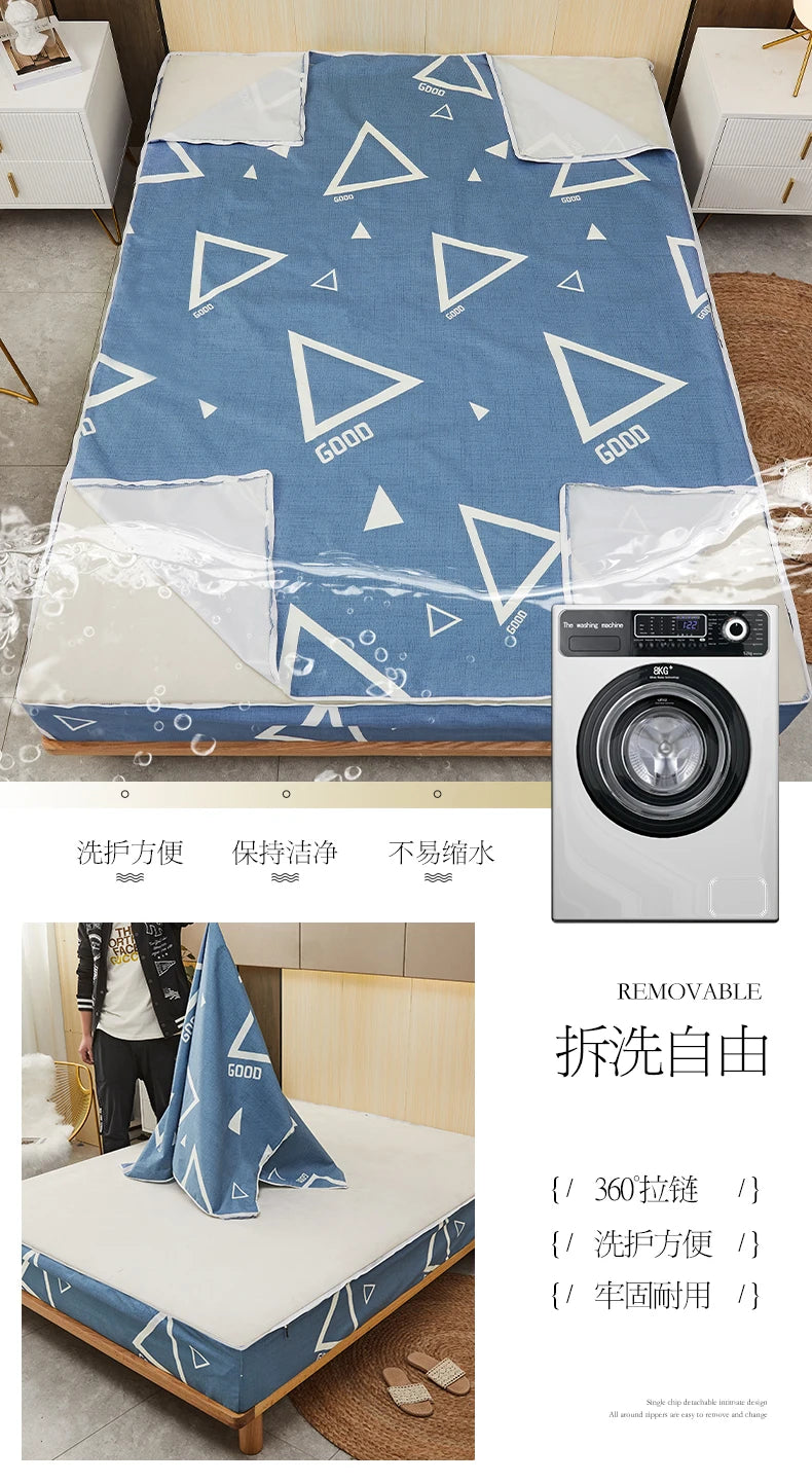 Printing Waterproof Mattress Cover With Zipper Queen Twin Bed Fitted Sheet 6 Sides Removable Inclusive Mattress Protector Pad