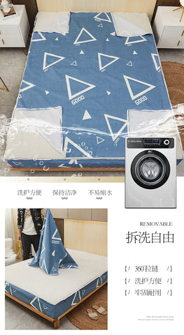 Printing Waterproof Mattress Cover With Zipper Queen Twin Bed Fitted Sheet 6 Sides Removable Inclusive Mattress Protector Pad