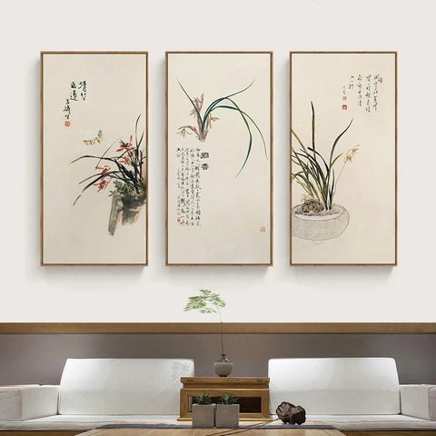 Traditional Chinese Style Orchid Flower Abstract Canvas Painting Posters Prints Wall Art Pictures Living Room Home Decor Cuadros