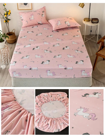 Bonenjoy Sheet on Rubber Band Kids Bed Sheet Cartoon Cars Printed Fitted Sheet for Boy Single Fitted Bed Sheet with Pillowcase