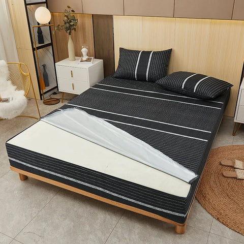 Printing Waterproof Mattress Cover With Zipper Queen Twin Bed Fitted Sheet 6 Sides Removable Inclusive Mattress Protector Pad