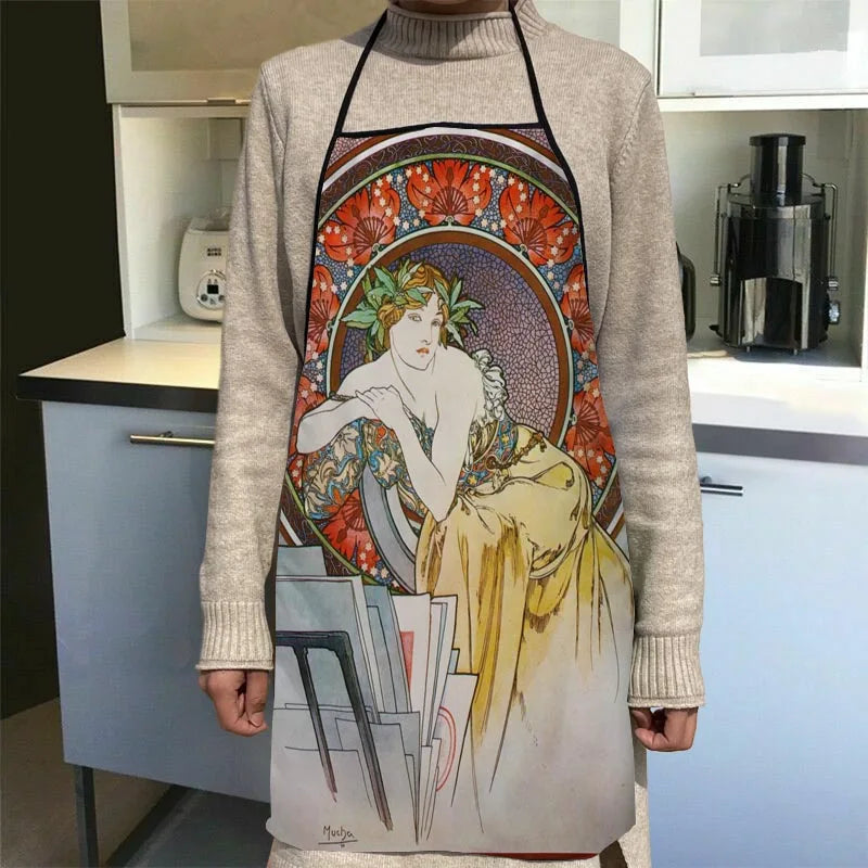 New Arrival Alphonse Mucha Art Apron Kitchen Aprons For Women Oxford Fabric Cleaning Pinafore Home Cooking Accessories Apron
