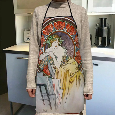 New Arrival Alphonse Mucha Art Apron Kitchen Aprons For Women Oxford Fabric Cleaning Pinafore Home Cooking Accessories Apron