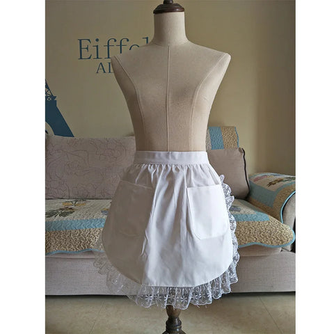 White Half Waist Bistro Restaurant Lace Ruffle Apron Women Kitchen Avental de Cozinha Divertido Tablier Cuisine Pinafore Apron