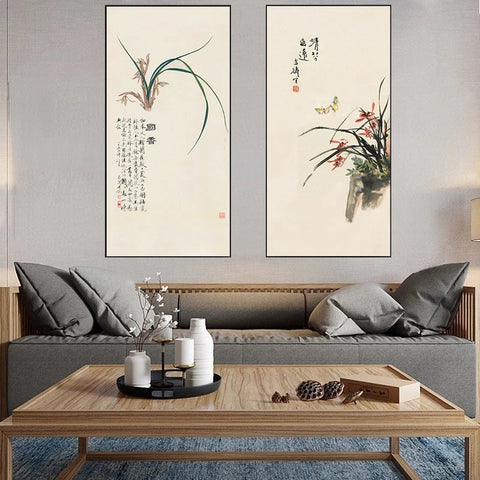 Traditional Chinese Style Orchid Flower Abstract Canvas Painting Posters Prints Wall Art Pictures Living Room Home Decor Cuadros