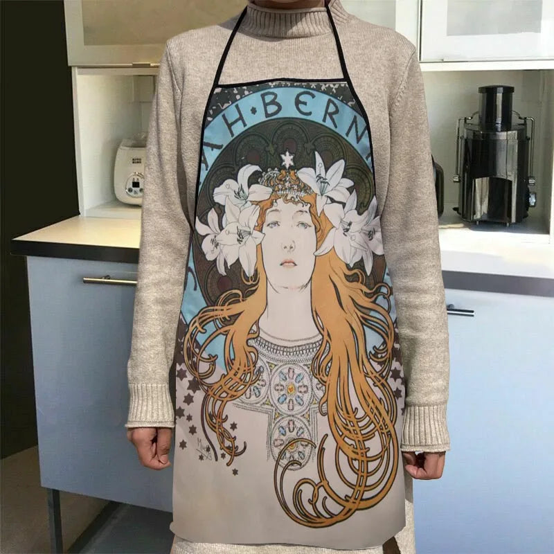 New Arrival Alphonse Mucha Art Apron Kitchen Aprons For Women Oxford Fabric Cleaning Pinafore Home Cooking Accessories Apron