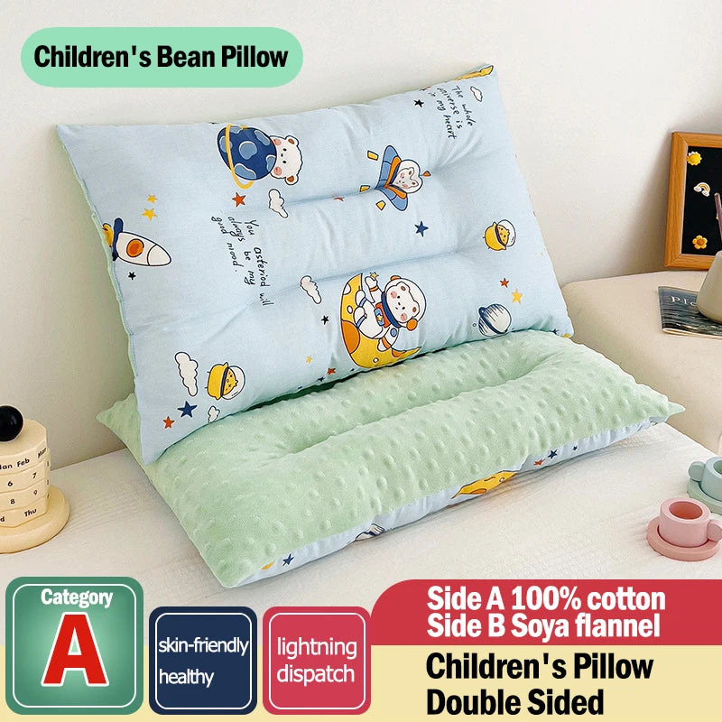 Soft Baby Pillow with Adorable Cartoon Print, Cotton and Microfiber Filling, Gentle Fabric, All-Season Comfort Soothing Cushion