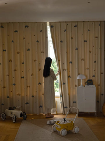 1PC Cute Cartoon Car Children's Blackout Curtains, Beige Shading Curtains For Kids Bedroom Window Decoration,  Tulle Curtains