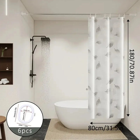 1pc Leaf Pattern Plastic Shower Curtain, Lightweight Bath Curtain Liner with Plastic Hooks, Transparent Curtain, Bathroom Decor