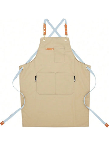 Fashion Unisex Work Apron For Men Canvas Black Apron Bib Adjustable Cooking Kitchen Aprons For Woman With Tool Pockets