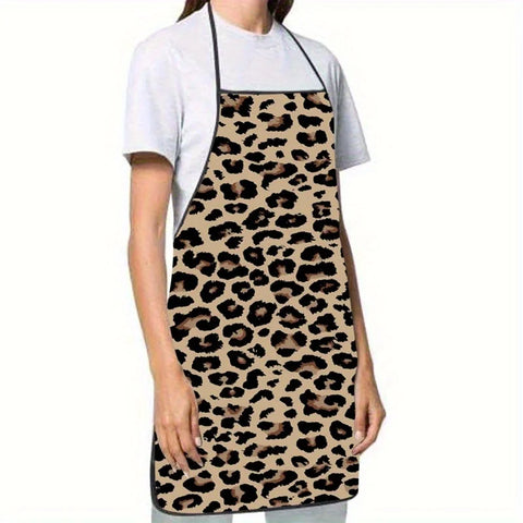 1pc Stylish Leopard Print Sleeveless Polyester Apron for Kitchen, Baking, and Home Decor - Lightweight,Cute Apron
