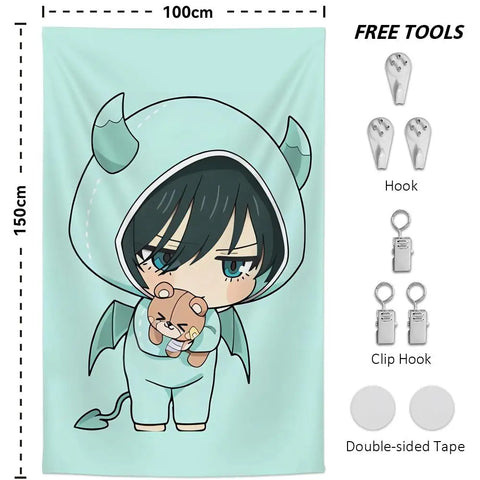 demon  Isagi Yoichi blue L-lock Tapestry Microfiber Art Decor for Bedroom Living Room Bar Garden Outdoor Festival Wall Decor