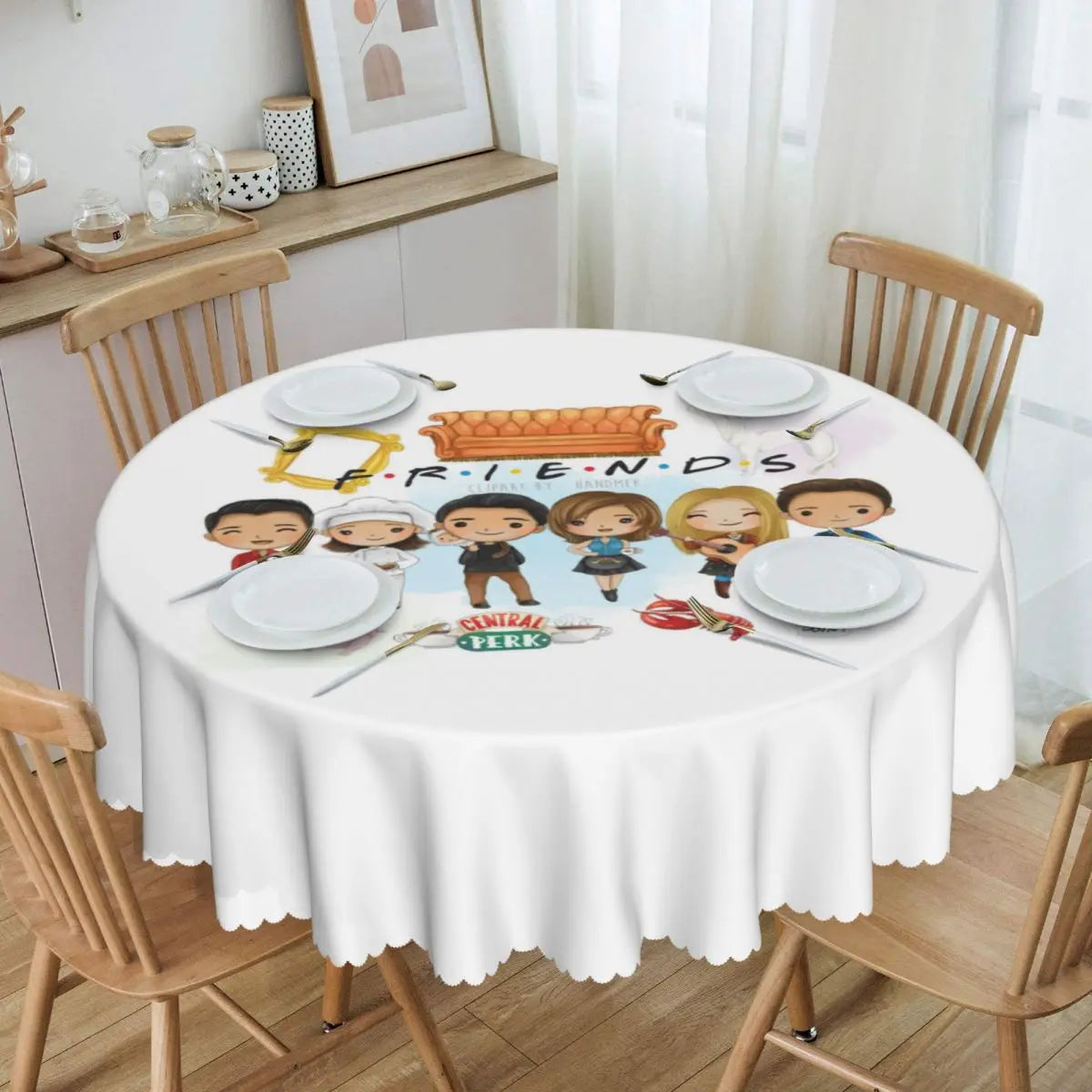 Customized I'll Be There For You Round Tablecloths 60 Inch Friends TV Show Table Covers for Kitchen Table Cloth