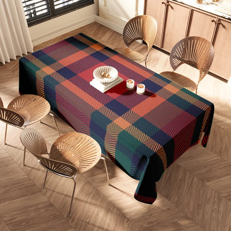 Modern Plaid Tablecloth: Green, Black, Red Square Shape for Kitchen Dining Room Decorations Home Textiles Bedroom Linens