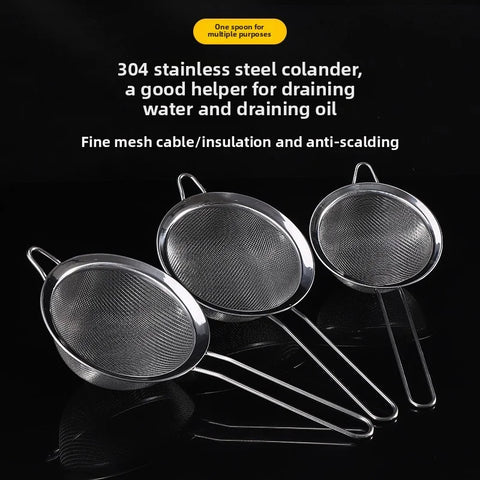 Mesh Filter Sieve Stainless Steel Slotted Spoon Kitchen Set of 3 Fine Strainers Long Handle for Cooking Sifting and Frying