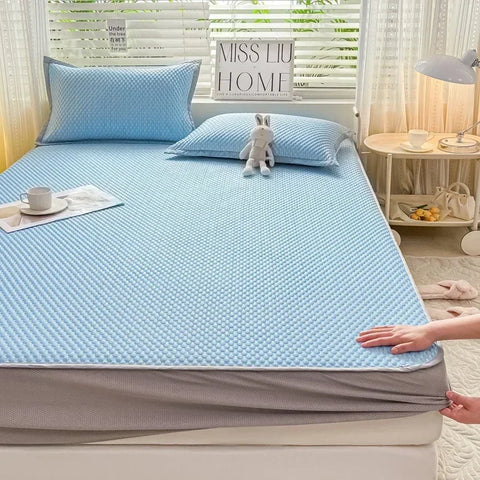 Summer Cooler Latex Bed Fitted Sheet Set Soft Air-conditioning Mat Bed Skirt Washable Solid Anti-slip Mattress Protector Cover