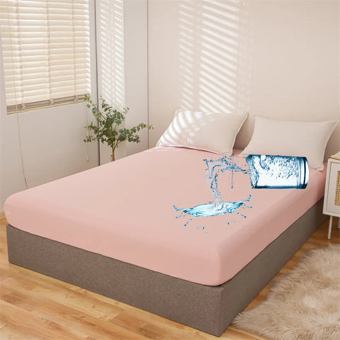 Waterproof Mattress Protector Cover Queen Size 14 inches Deep Pocket Polyester Bed Cover Solid Color Fitted Sheet (Black, Queen)