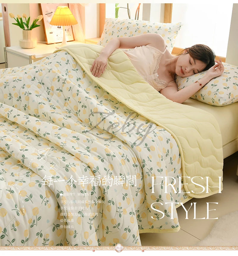 New Floral Print Spring Summer Quilt Soft Comfortable Quilted Quilts Single Double Blanket for Bed Comforter Knitted Thin Duvet