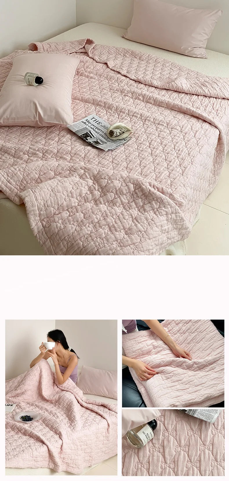 100% Cotton Duvet Quilted Quilts Single/Queen Size Comforter Summer Blanket High Quality Bedspread 여름이불(No Pillowcase)