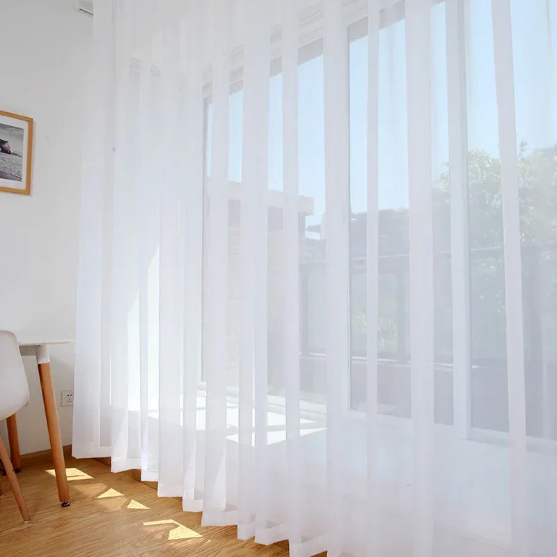 Modern White Solid Tulle Curtains for Living Room Bedroom Balcony Window Screening Sheer Voile Drapes Gauze Treatments Door