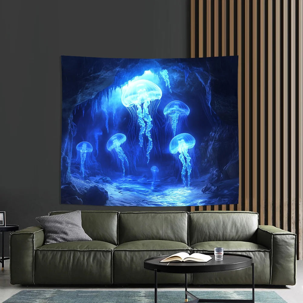 1pc 3D Jellyfish Wall Tapestry, Polyester, Featherless, Universal Decor for Living Room, Bedroom, Office, Party - Elegant Hangin