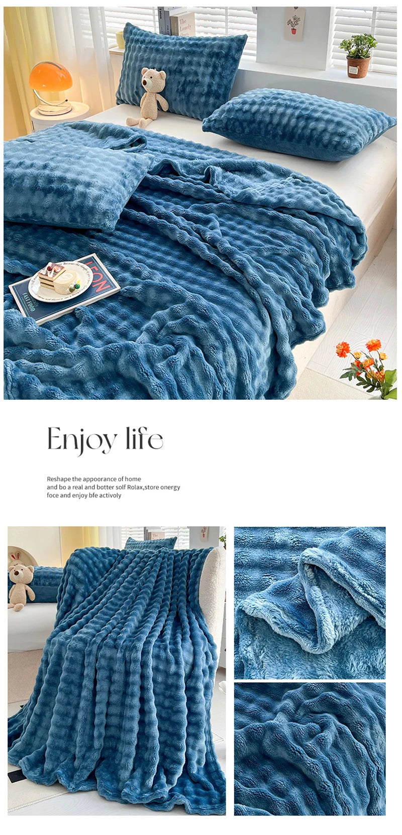 1 Pc Luxury Faux Rabbit Fur Throw Blanket Soft Warm White Striped Fluffy Blankets for Sofa Office Naps Single Double Plush Plaid