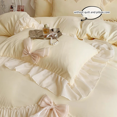 3pcs White Bedding set ruffles Duvet Cover Set (1*Duvet Cover + 2*Pillowcase, Without Core)for bedroom guest room