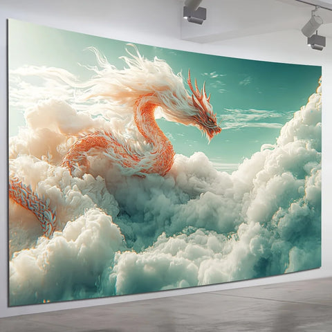 Majestic Dragon in the Clouds Tapestry - Perfect for Adding Fantasy and Ethereal Style to Any Room Decor, Ideal for Home Use