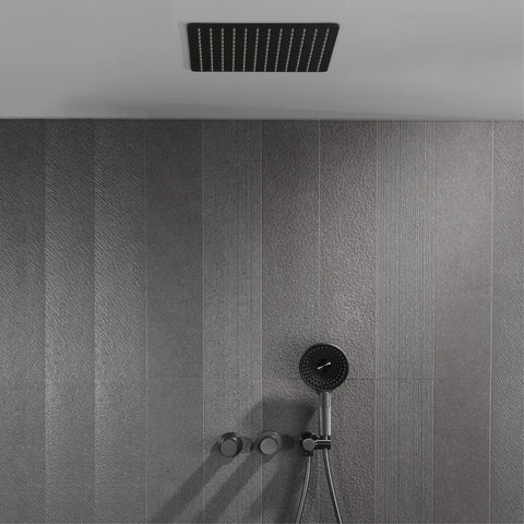 AITANA Minimalist Gun Grey Brass Ceiling Shower System Hidden Embedded Dual Handle Cold and Hot Water 2-Function Bathroom Mixer