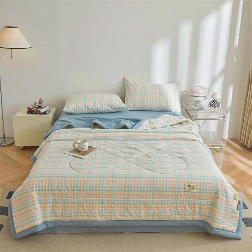 Summer 100% Cotton Thin Quilt Comforter Soft Air Conditioning All Season Quilt/Duvet/Blanket Lightweight Bed Cover Soft Bedding