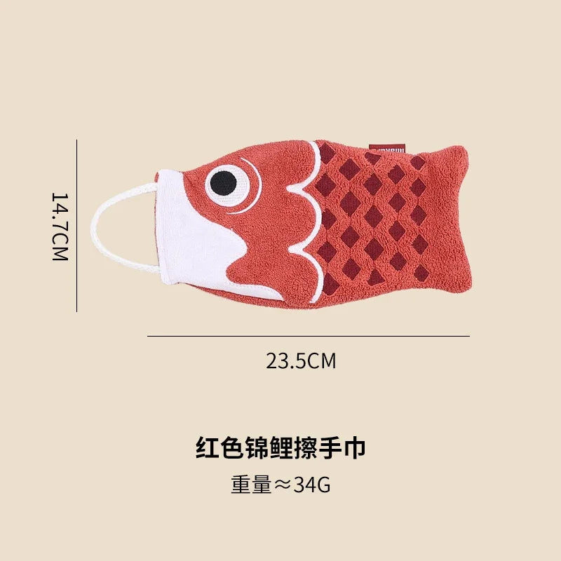 Cute Cartoon Koi Form Hanging Hand Towel Household Bathroom Children's Super Absorbent Handkerchief Square Kitchen Hand Towel
