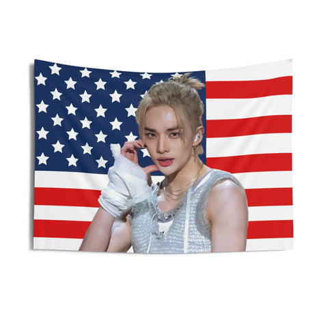 SKZ Bang Chan Tapestries Kpop Singer American Flags Tapestry Aesthetic Room Wall Art Decor Bedroom Background Cloth Fans Gift