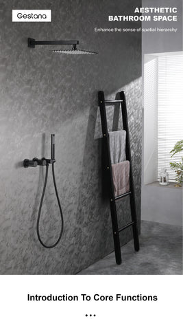 Luxury gun gray brass wall mounted shower system embedded design with 2 handles dual control hot and cold water bathroom faucet