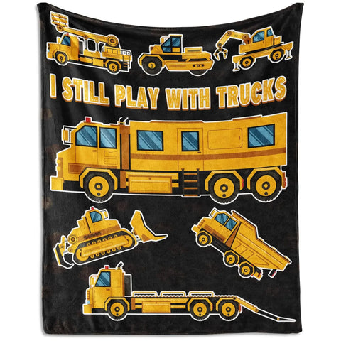 Yellow Construction Truck Blanket Cartoon Tractor Cars Flannel Throw Blankets for All Season Kids Boys Excavator Sofa Blanket