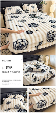 Luxury Faux Rabbit Plush Fitted Sheet with Deep Pocket Winter Thicken Warm Mattress Protector Soft Fluffy Double Mattress Cover