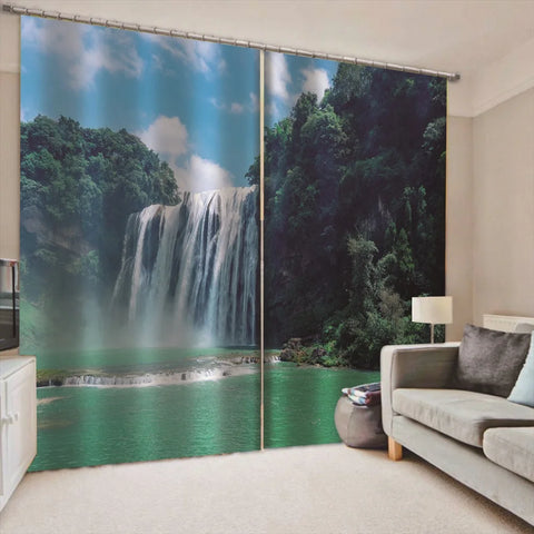 Rainforest Waterfall Print Blackout Curtain Tropical Plants Scenery Window Drapes Living Room Bedroom Nature - Themed Home Decor