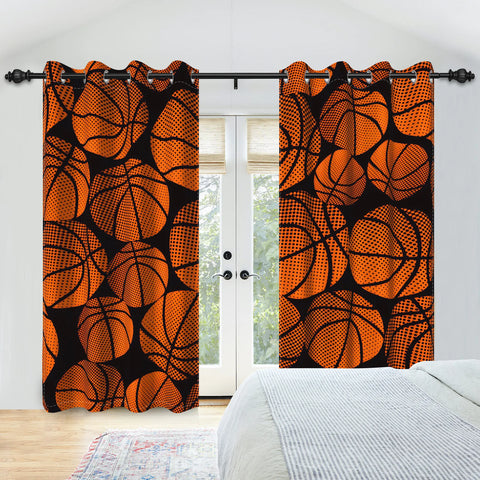 Sports Theme Kids Room Blackout Curtains Football Basketball Rugby Pattern Double Layer Curtains for Bedroom Sports Lovers Decor