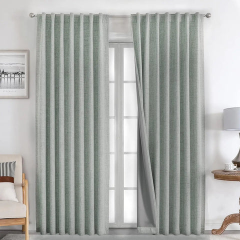350m Height Solid Color Living Room Curtains 100% Blackout For Faux Linen Bedroom High Ceiling Window Curtain