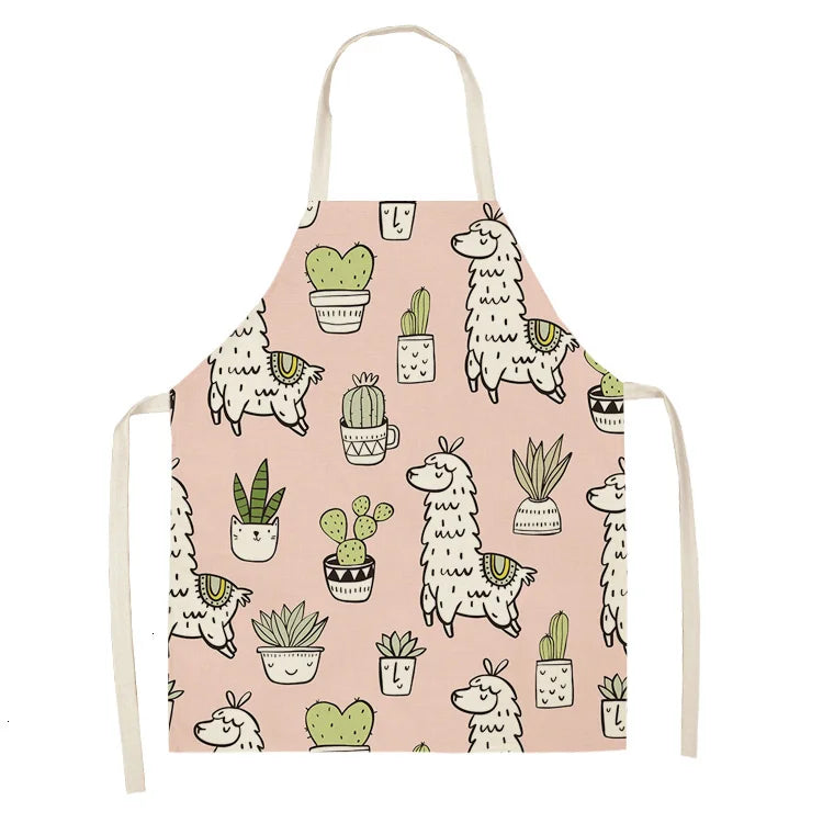 Alpaca Llama Cactus Printed Cotton Linen Sleeveless Aprons Kitchen Women Pinafore Home Cooking Baking Waist Bib Fartuchy Tablier