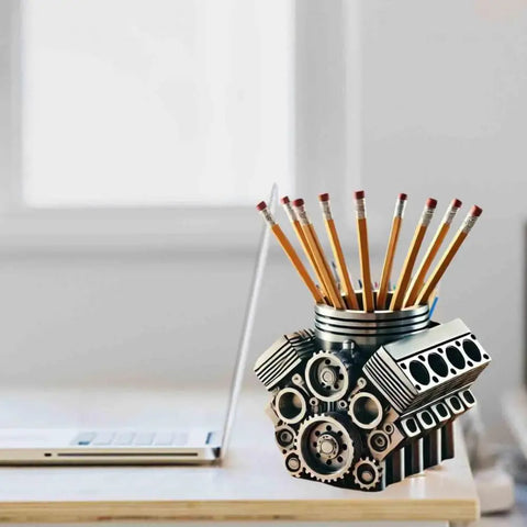 Pen Holder V8 Car Engine Pen Holder Creative Desktop Office Stationery Organizer for Home Office Decor Desktop Ornament