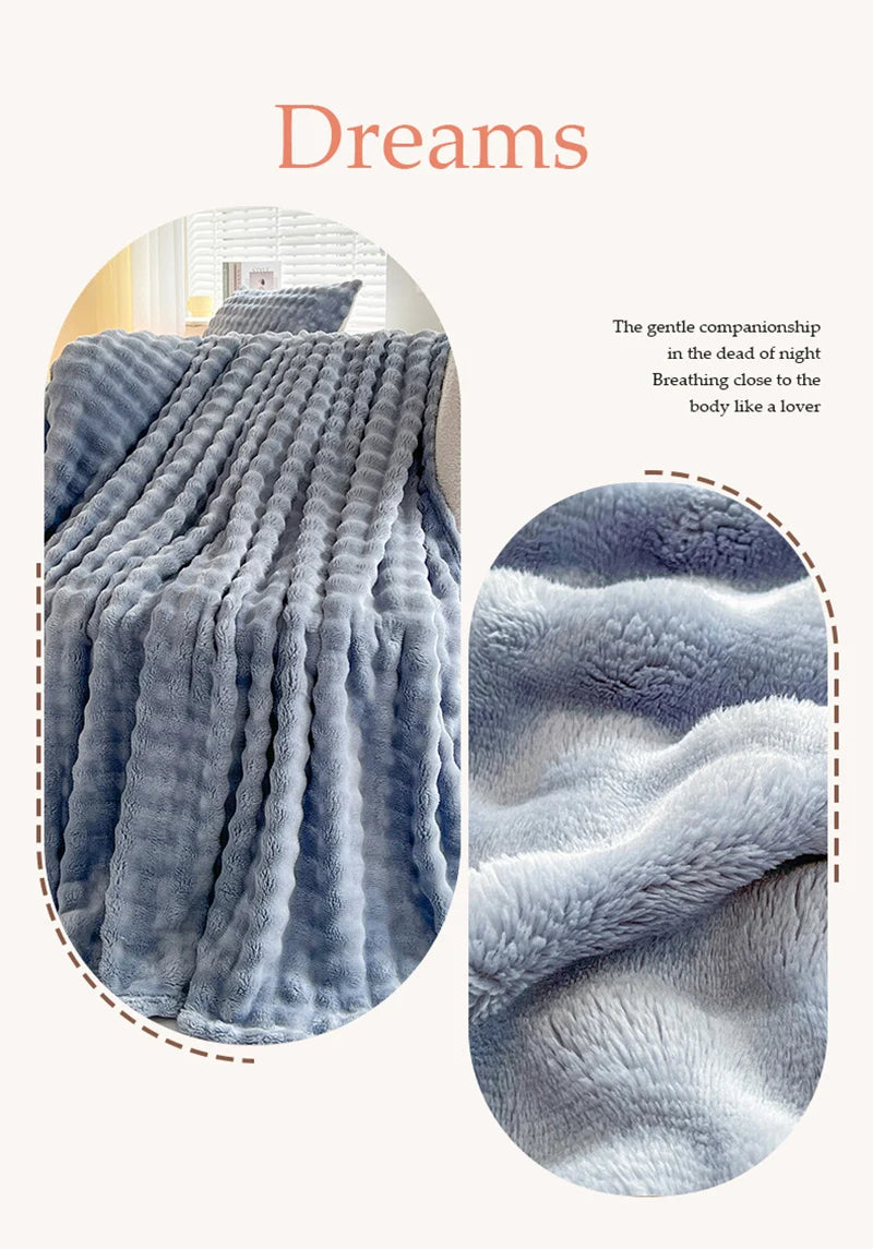 1 Pc Luxury Faux Rabbit Fur Throw Blanket Soft Warm White Striped Fluffy Blankets for Sofa Office Naps Single Double Plush Plaid