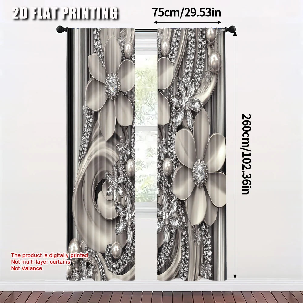 2Pcs Elegant Antique Pearl Flower Blackout Curtains For Home Decor Enhance Your Living Space And Privacy Protection