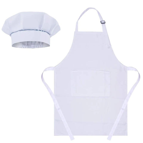 Children Kids Chef Costume Kitchen Mushroom Hat and Apron Set Solid Color Adjustable Bib with Pocket for Cooking Baking
